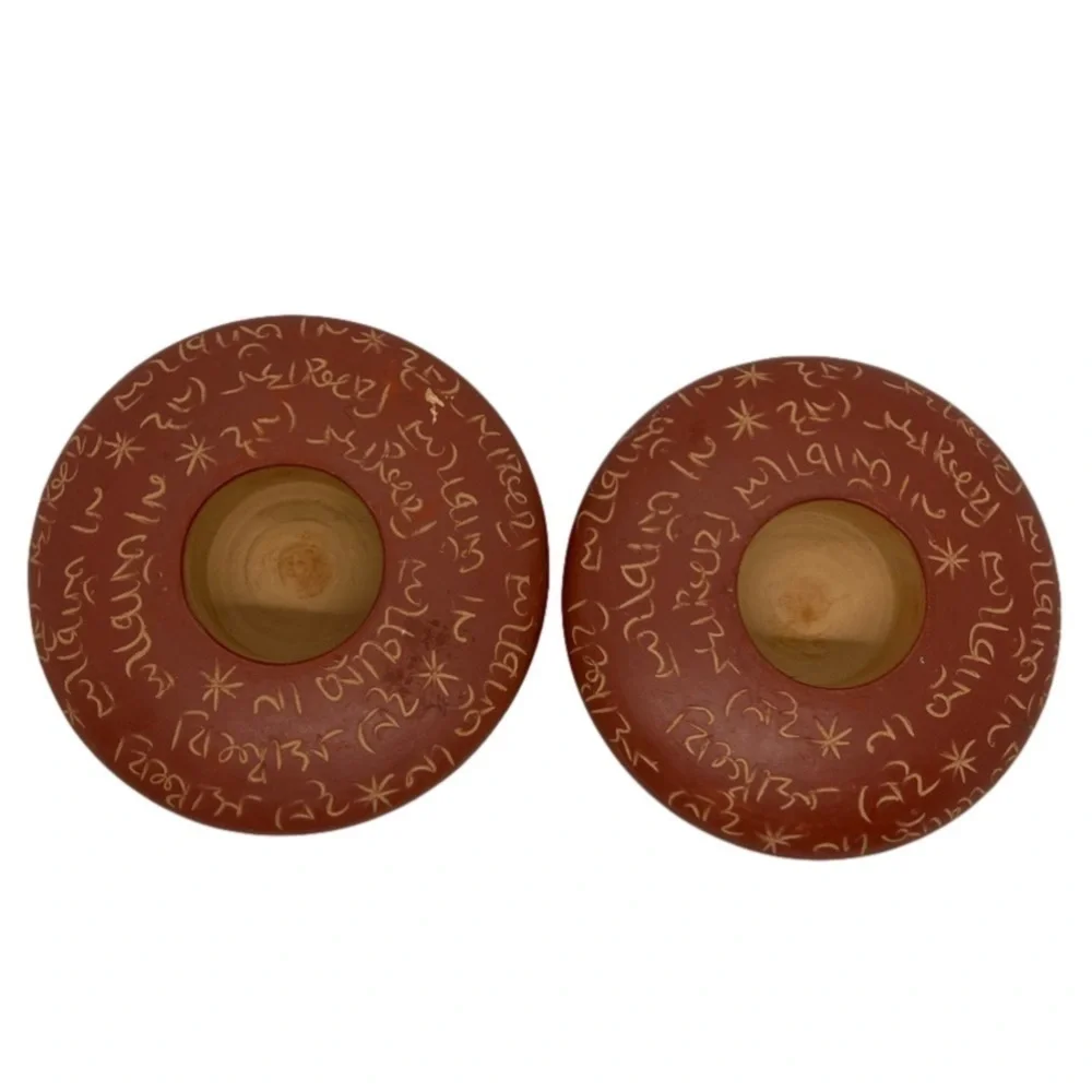 Inscribed Terracotta Tea Light Holders from Bangladesh Dhaka Asia Handicrafts